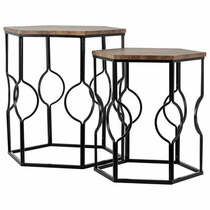 Set of 2 tables Alexandra House Living Brown Black Iron MDF Wood 39 x 57 x 39 cm