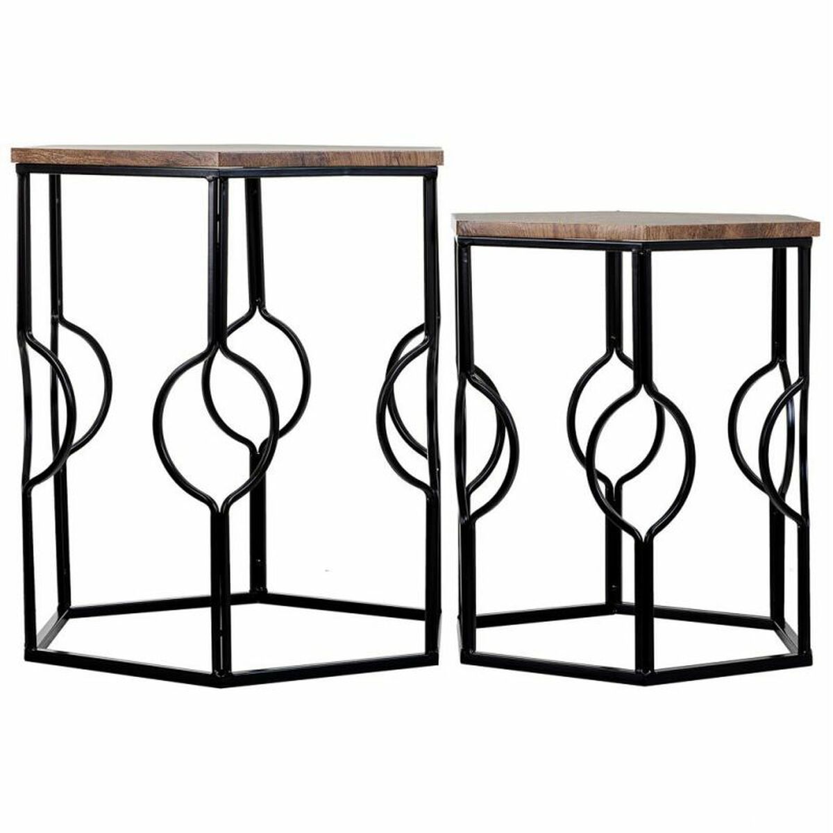 Set of 2 tables Alexandra House Living Brown Black Iron MDF Wood 39 x 57 x 39 cm