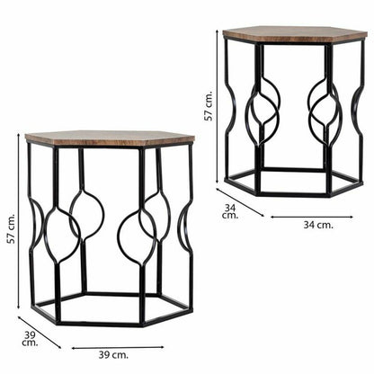 Set of 2 tables Alexandra House Living Brown Black Iron MDF Wood 39 x 57 x 39 cm