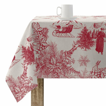 Stain-proof resined tablecloth Belum Christmas Toile Red Linen 250 x 140 cm