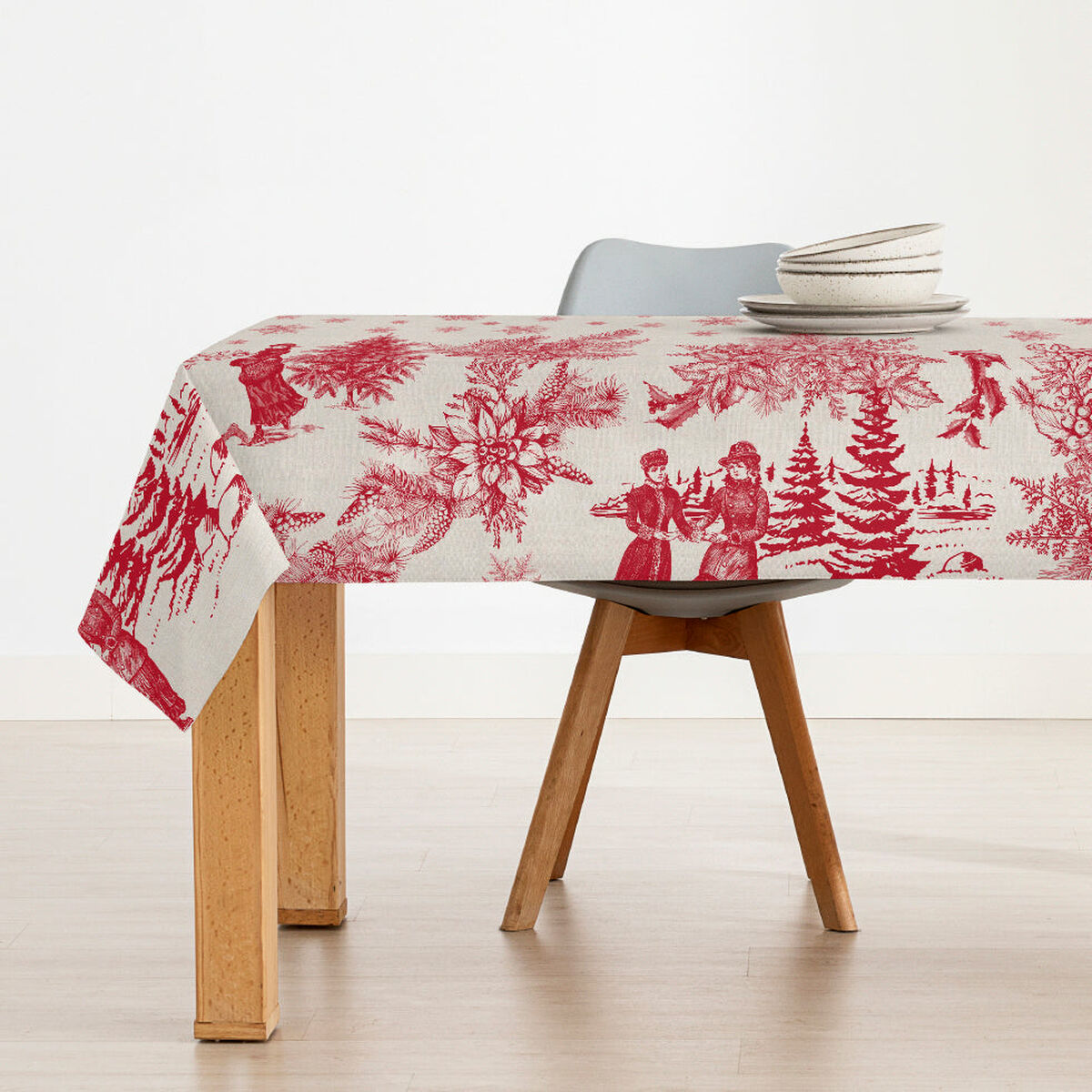 Stain-proof resined tablecloth Belum Christmas Toile Red Linen 250 x 140 cm