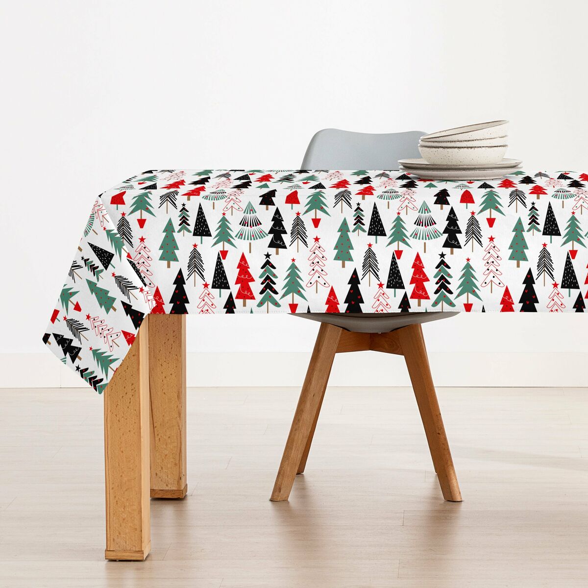 Stain-proof resined tablecloth Belum Laponia White Black Red Green 300 x 150 cm Belum