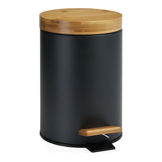 Pedal bin Andrea House Black Matt Metal Bamboo 3 L (Ø 17 x 26 cm)