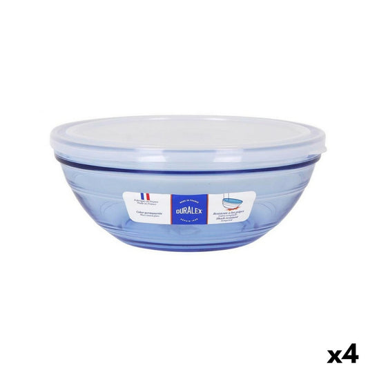 Round Lunch Box with Lid Duralex Crystal Blue Ø 20,5 cm (4 Units) Duralex