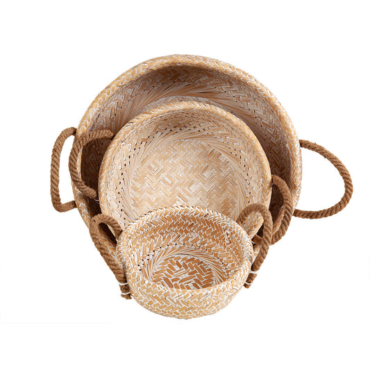 Set of Baskets Romimex Beige 3 Pieces