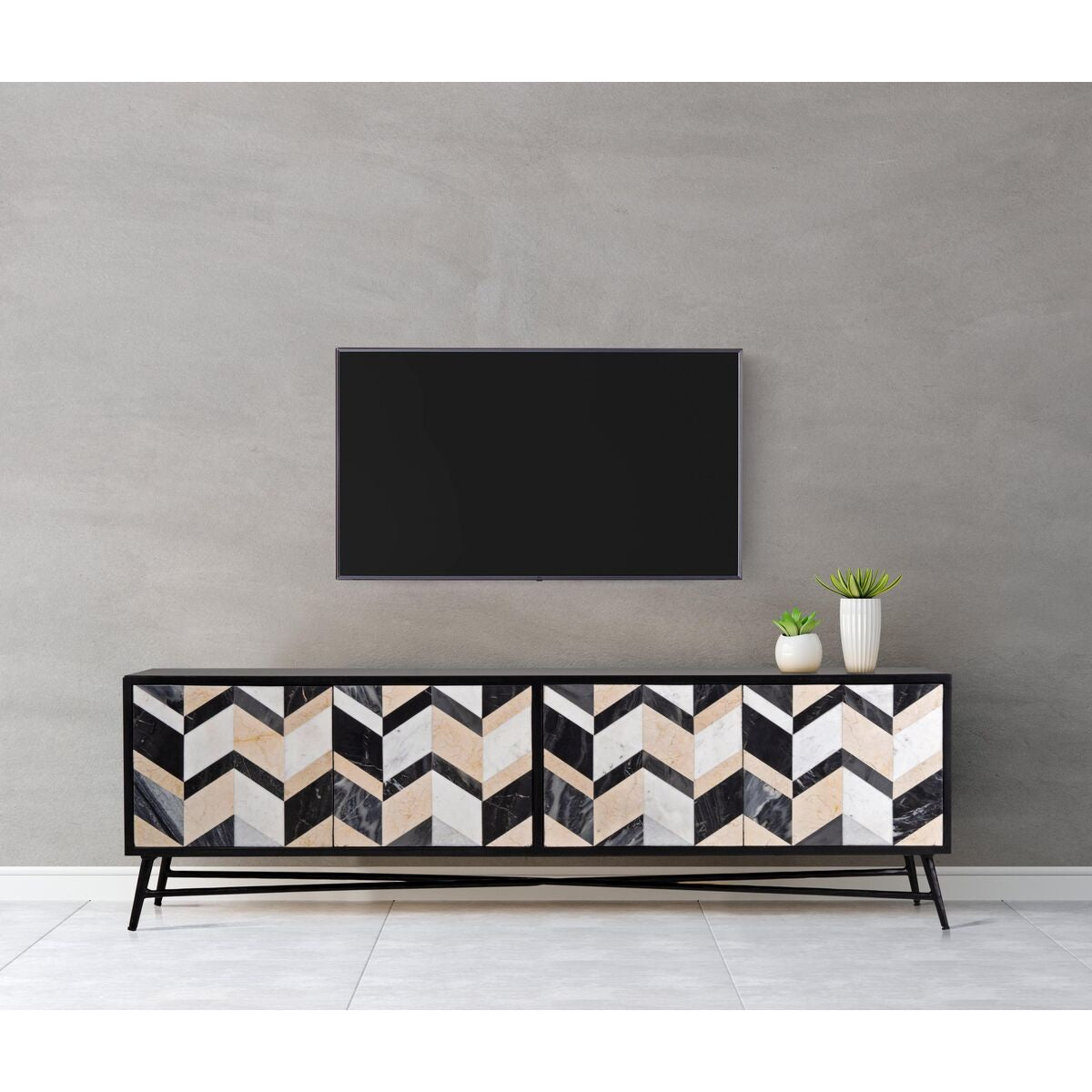 TV furniture Romimex Brown Black Golden 40 x 50 x 160 cm