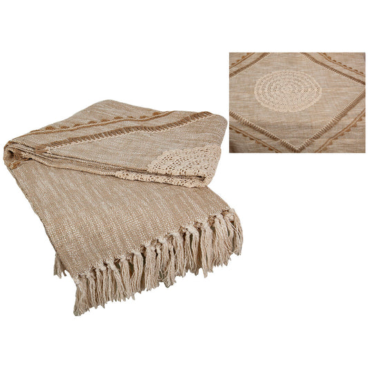 Blanket Romimex Beige Embroidery 125 x 150 x 150 cm