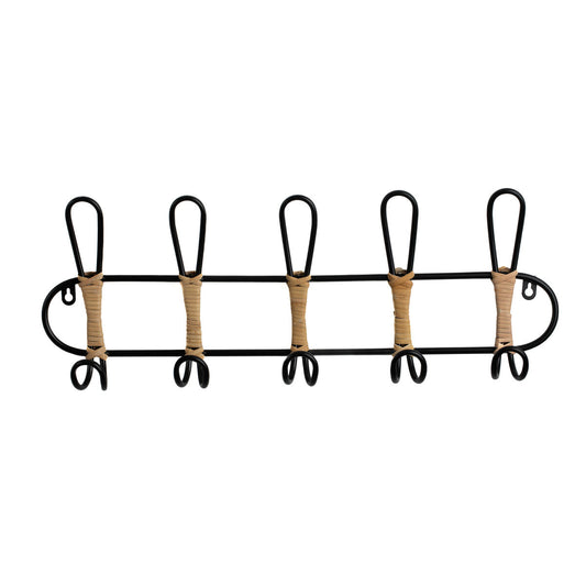 Wall mounted coat hanger Romimex Black wicker 61 x 21 x 8 cm Romimex