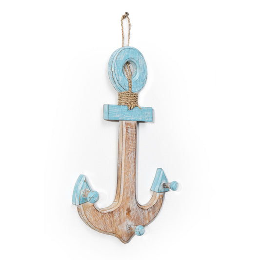 Wall mounted coat hanger Romimex Blue Natural Wood Anchor 23 x 40 x 7 cm Romimex