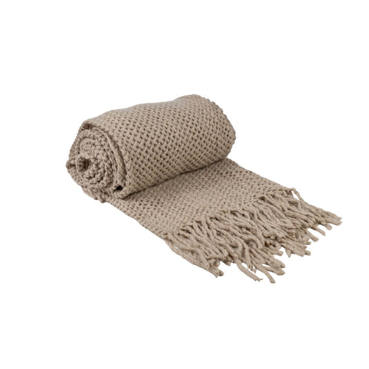 Blanket Romimex Beige With tassles 130 x 200 x 1 cm