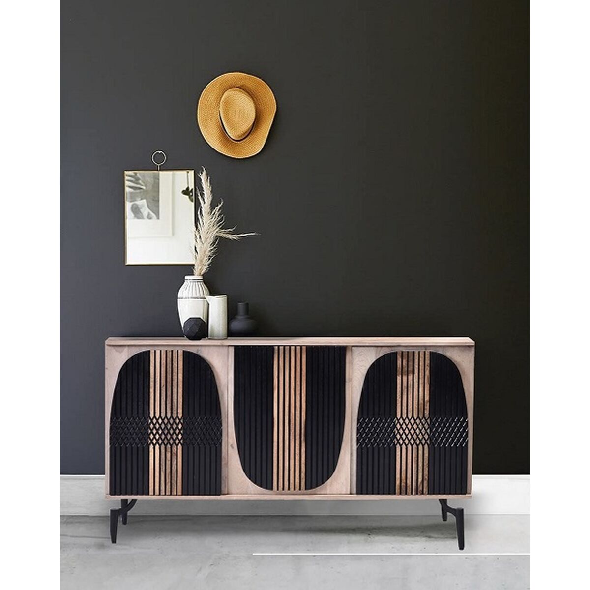 Sideboard Romimex Black Natural Mango wood 40 x 77 x 135 cm