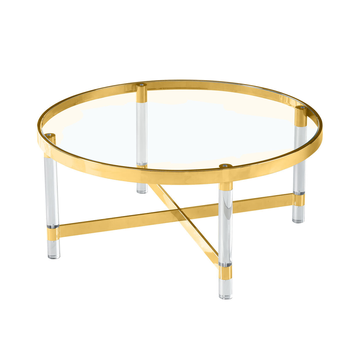 Centre Table Romimex Golden Glass Stainless steel 90 x 40 x 90 cm Circular Romimex