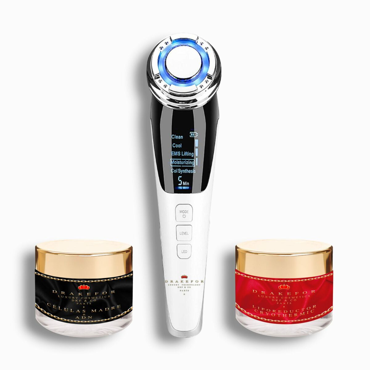 Facial Massager with Radiofrequency, Phototherapy and Electrostimulation Drakefor QLINIQ A White 3 Pieces byKim Drakefor