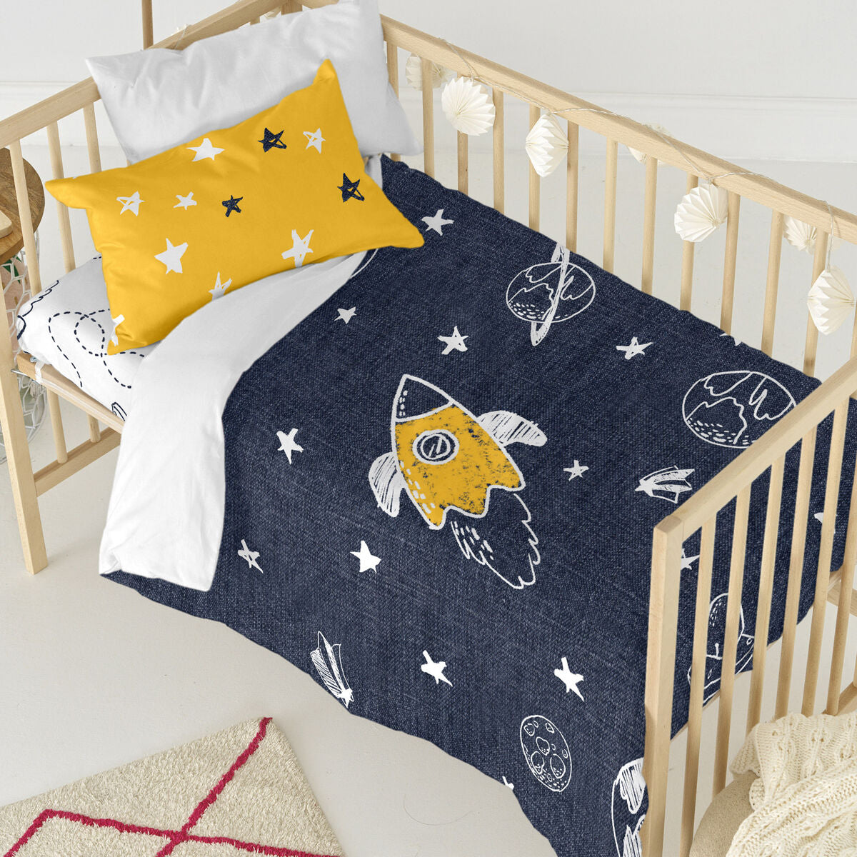 Duvet cover set HappyFriday Mr Fox Starspace Multicolour Baby Crib 2 Pieces HappyFriday