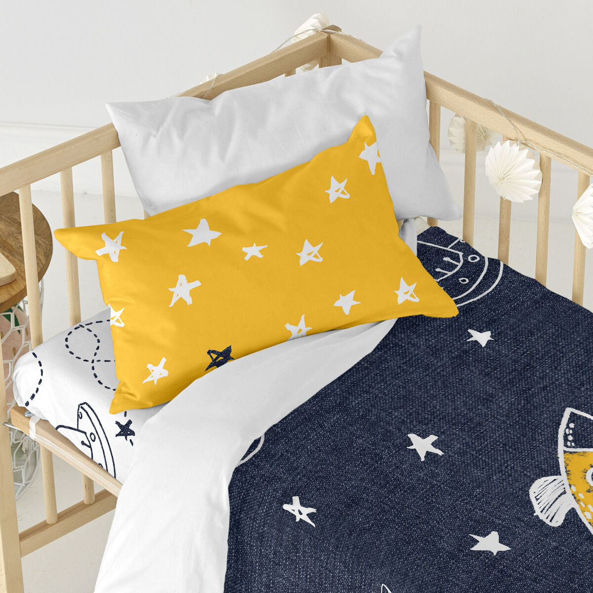 Duvet cover set HappyFriday Mr Fox Starspace Multicolour Baby Crib 2 Pieces HappyFriday