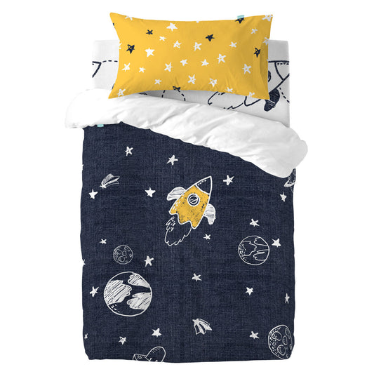 Duvet cover set HappyFriday Mr Fox Starspace Multicolour Baby Crib 2 Pieces