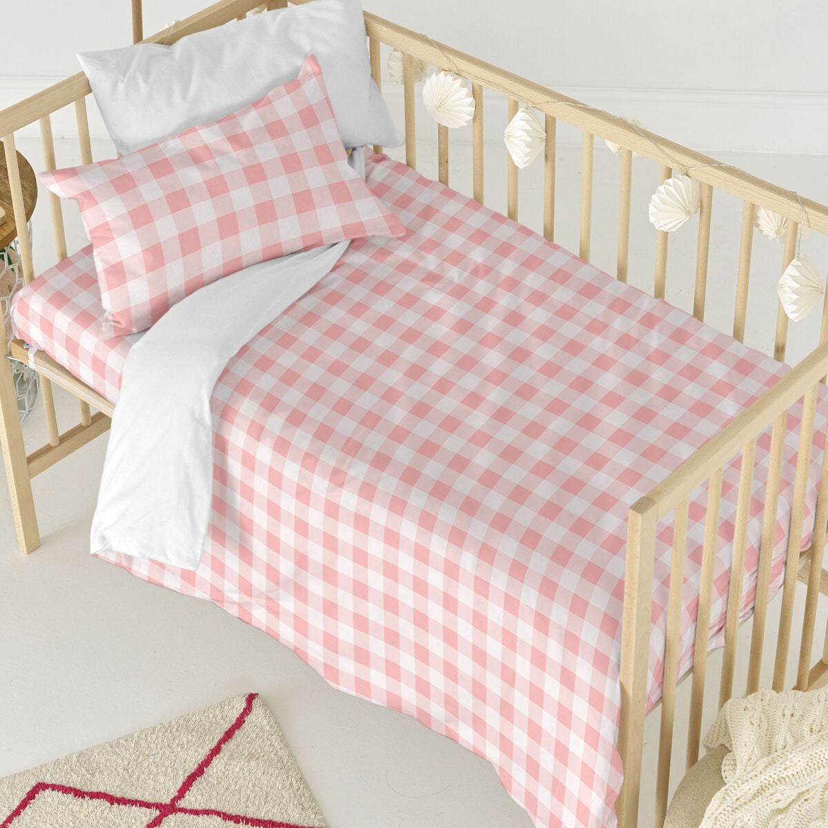 Duvet cover set HappyFriday Basic Kids Pink Baby Crib Gingham 2 Pieces HappyFriday