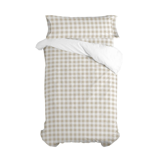 Duvet cover set HappyFriday Basic Kids Beige Single Gingham 2 Pieces