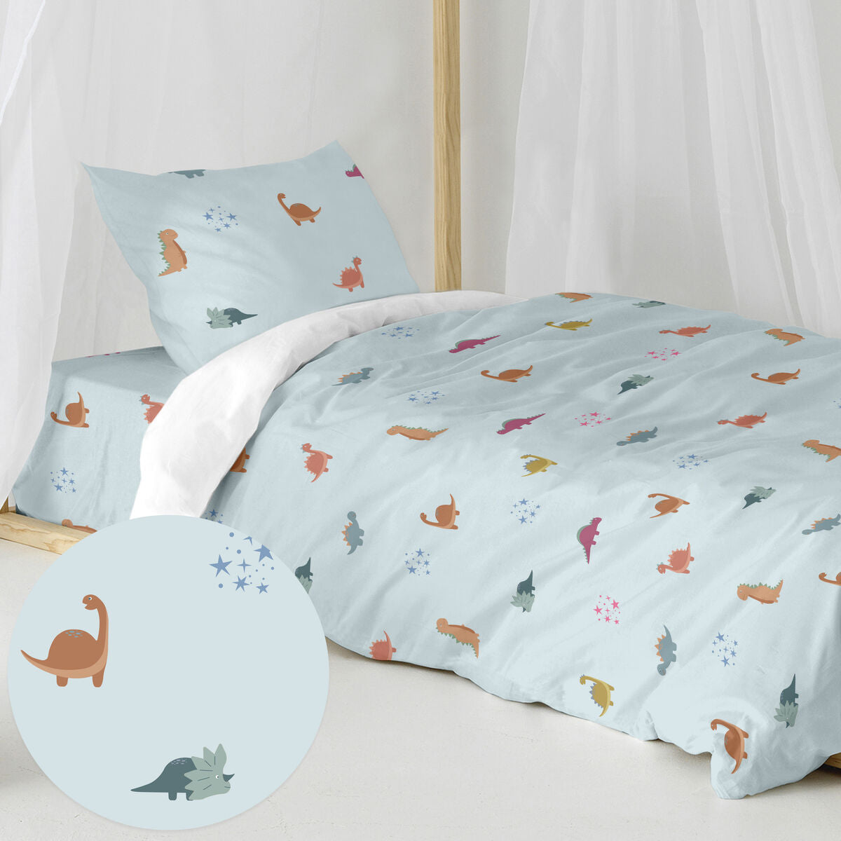 Duvet cover set HappyFriday Mini dinosaur Multicolour Single 2 Pieces