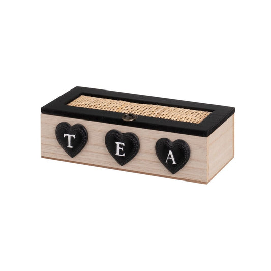 Box for Infusions HEARTS Black Natural Polyresin MDF Wood 24 x 11 x 7 cm BigBuy Home