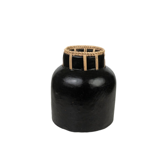 Vase Romimex Black Natural Ceramic Rattan 8 x 20 x 18 cm Romimex