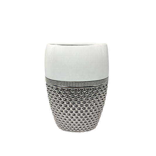 Vase Romimex White Silver Ceramic 15 x 24 x 9 cm