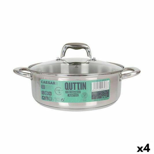 Casserole with glass lid Quttin Caesar Steel Ø 26 x 9 cm (4 Units) Quttin