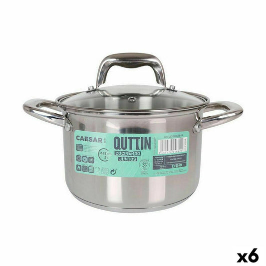 Pot with Glass Lid Quttin Caesar Steel ø 18 x 12,5 cm (6 Units) Quttin