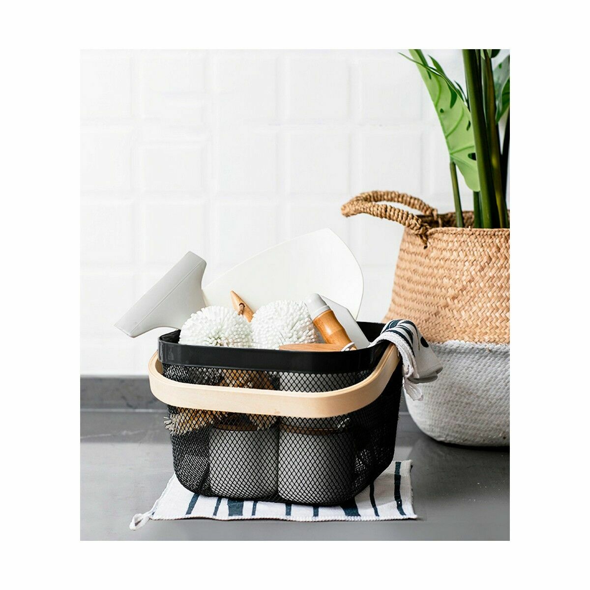 Multi-purpose basket Confortime Metal Wood 25 x 26 x 18 cm (6 Units)