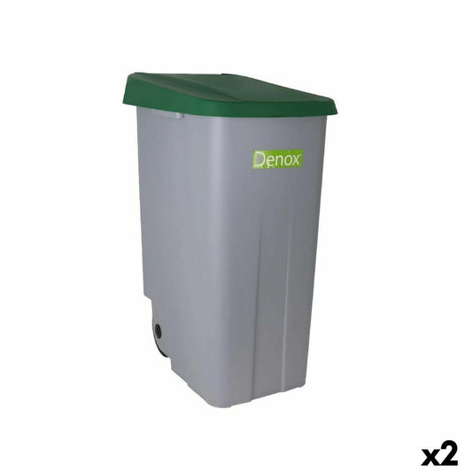 Dustbin with Wheels Denox 110 L Green 58 x 41 x 89 cm (2 Units) Denox