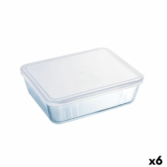 Suorakaiteen muotoinen lounaslaatikko kannella Pyrex Cook &amp; Freeze 25 x 20 cm läpinäkyvä silikonilasi 2,6 L (6 yksikköä)