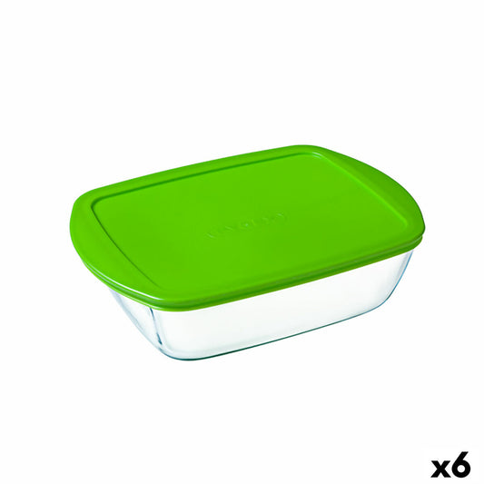 Suorakaiteen muotoinen lounaslaatikko kannella Pyrex Cook &amp; Store Green 1,1 L 23 x 15 x 7 cm silikonilasi (6 kpl)