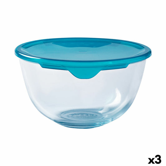 Pyöreä lounasrasia kannella Pyrex Cook &amp; Store Blue 2 L 22 x 22 x 11 cm silikonilasi (3 kpl)