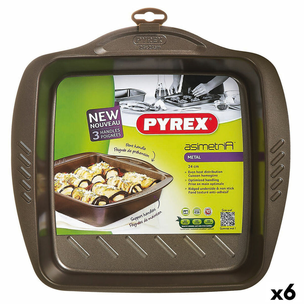 Uunimuotti Pyrex Asimetria neliö musta metalli 24 x 24 cm (6 kpl)