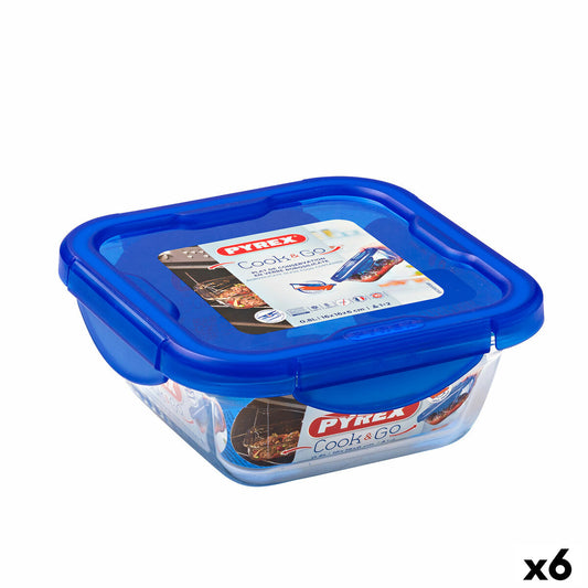 Hermeettinen lounasrasia Pyrex Cook &amp; Go 16,7 x 16,7 x 7 cm Sininen 850 ml lasi (6 yksikköä)