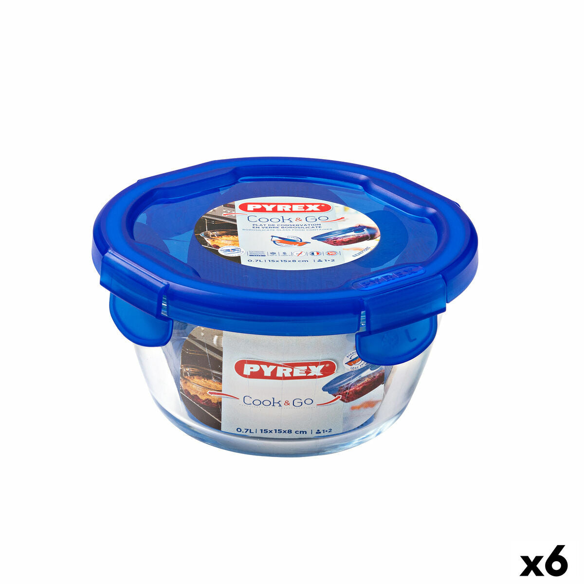 Hermetic Lunch Box Pyrex Cook &amp; go 15,5 x 15,5 x 8,5 cm Sininen 700 ml lasi (6 yksikköä)