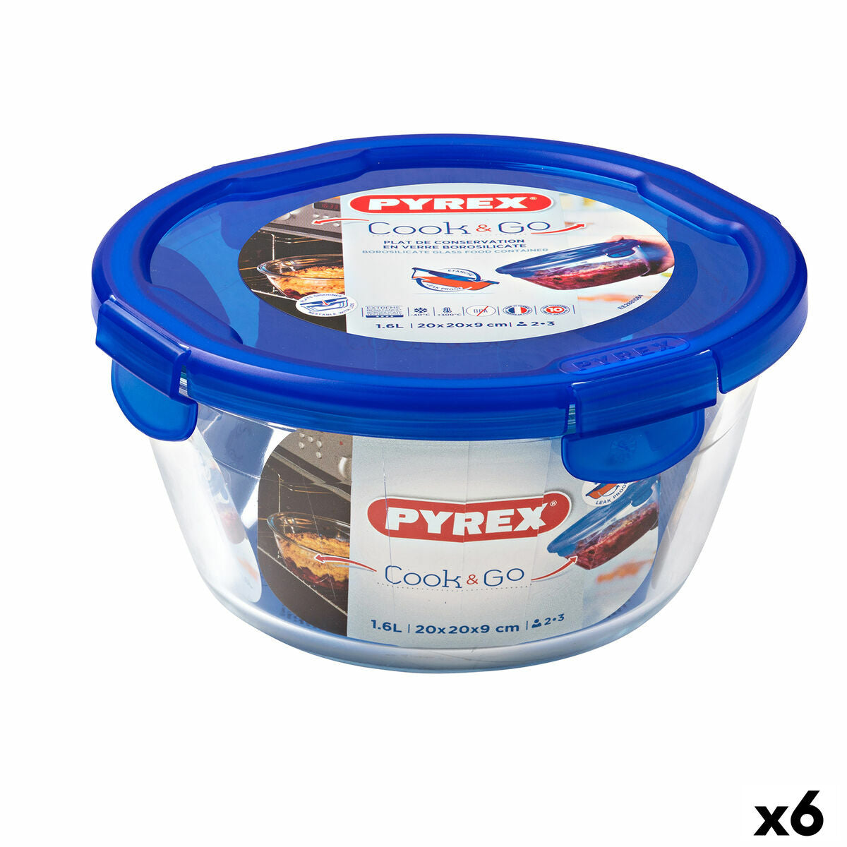 Hermeettinen lounasrasia Pyrex Cook&amp;go 20 x 20 x 10,3 cm Sininen 1,6 L lasi (6 kpl)