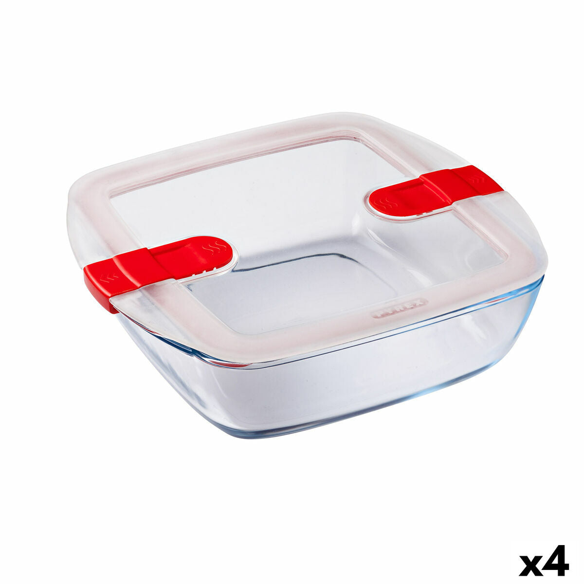 Hermetic Lunch Box Pyrex Cook &amp; Heat 25 x 22 x 7 cm 2,2 L läpinäkyvä lasi (4 yksikköä)