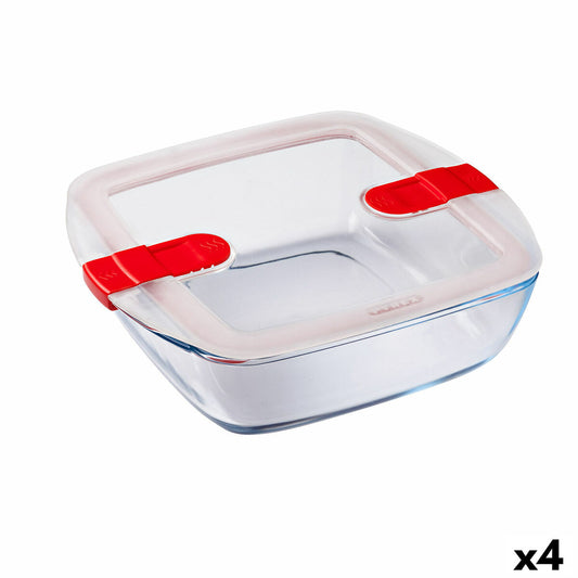 Hermetic Lunch Box Pyrex Cook &amp; Heat 25 x 22 x 7 cm 2,2 L läpinäkyvä lasi (4 yksikköä)