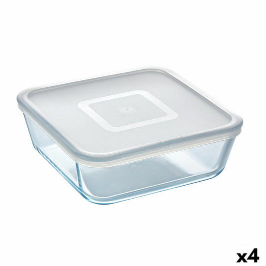 Neliön muotoinen lounasrasia kannella Pyrex Cook &amp; Freeze 2 L 19 x 19 cm läpinäkyvä silikonilasi (4 yksikköä)