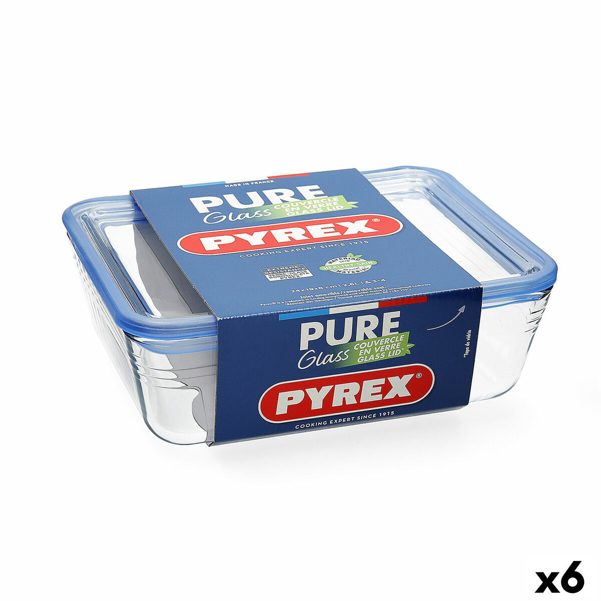 Hermetic Lunch Box Pyrex Pure Glass läpinäkyvä lasi (800 ml) (6 yksikköä)