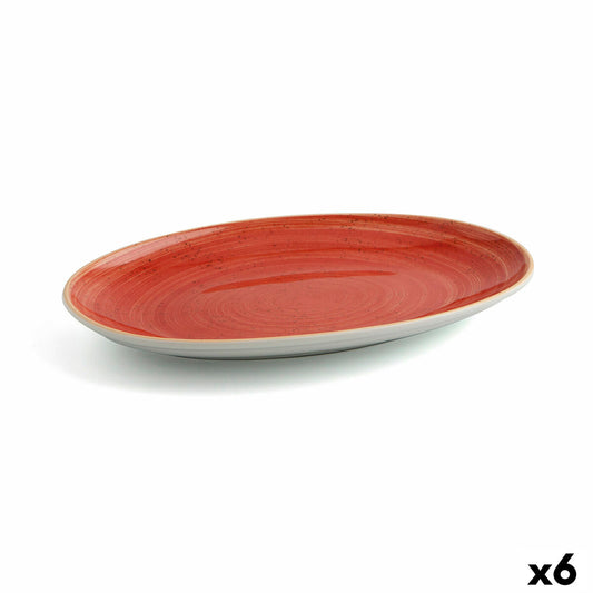 Tarjoilulautanen Ariane Terra Oval Ceramic Red (Ø 32 cm) (6 yksikköä)