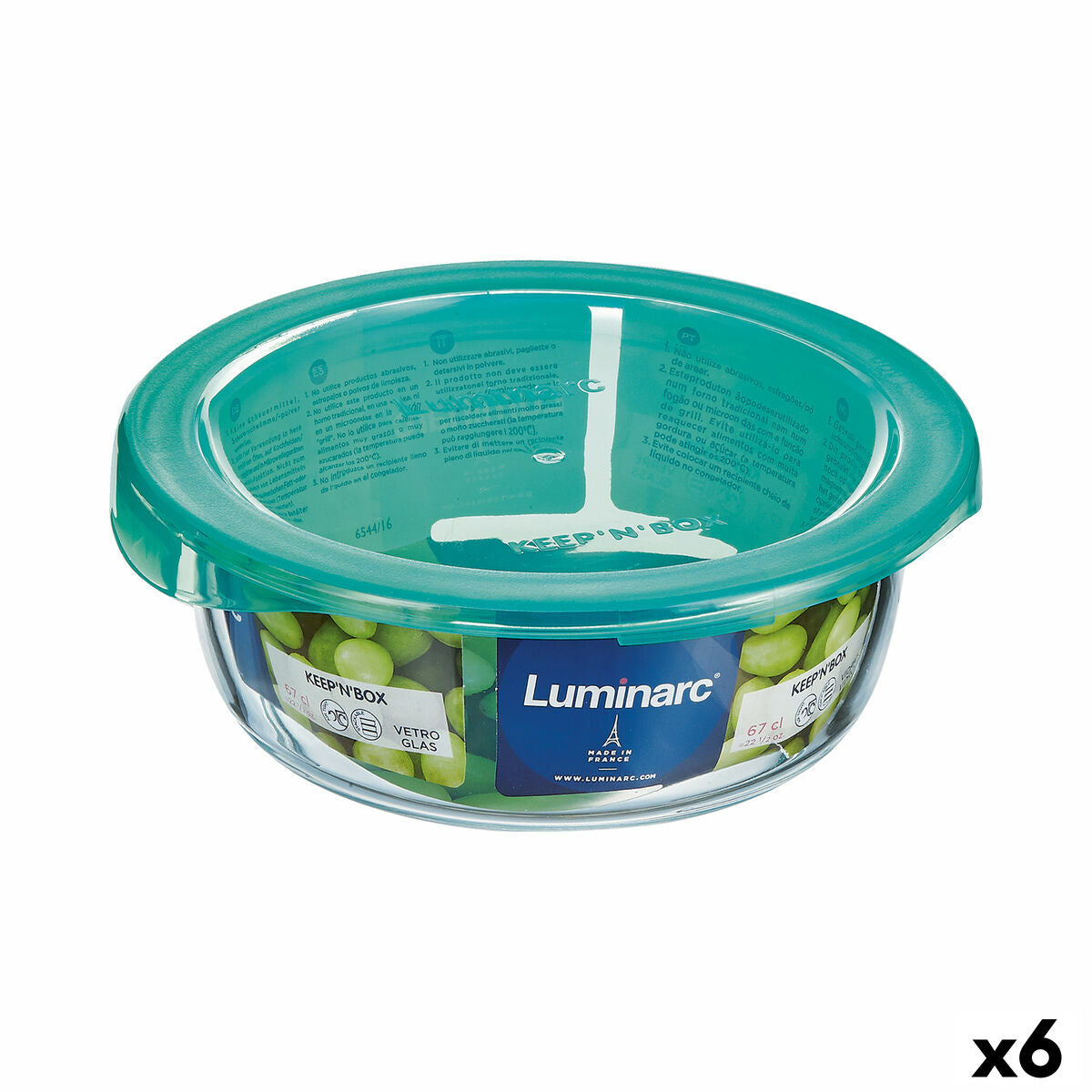 Pyöreä lounasrasia kannella Luminarc Keep'n Lagon 13,5 x 6 cm turkoosi 680 ml lasi (6 yksikköä)