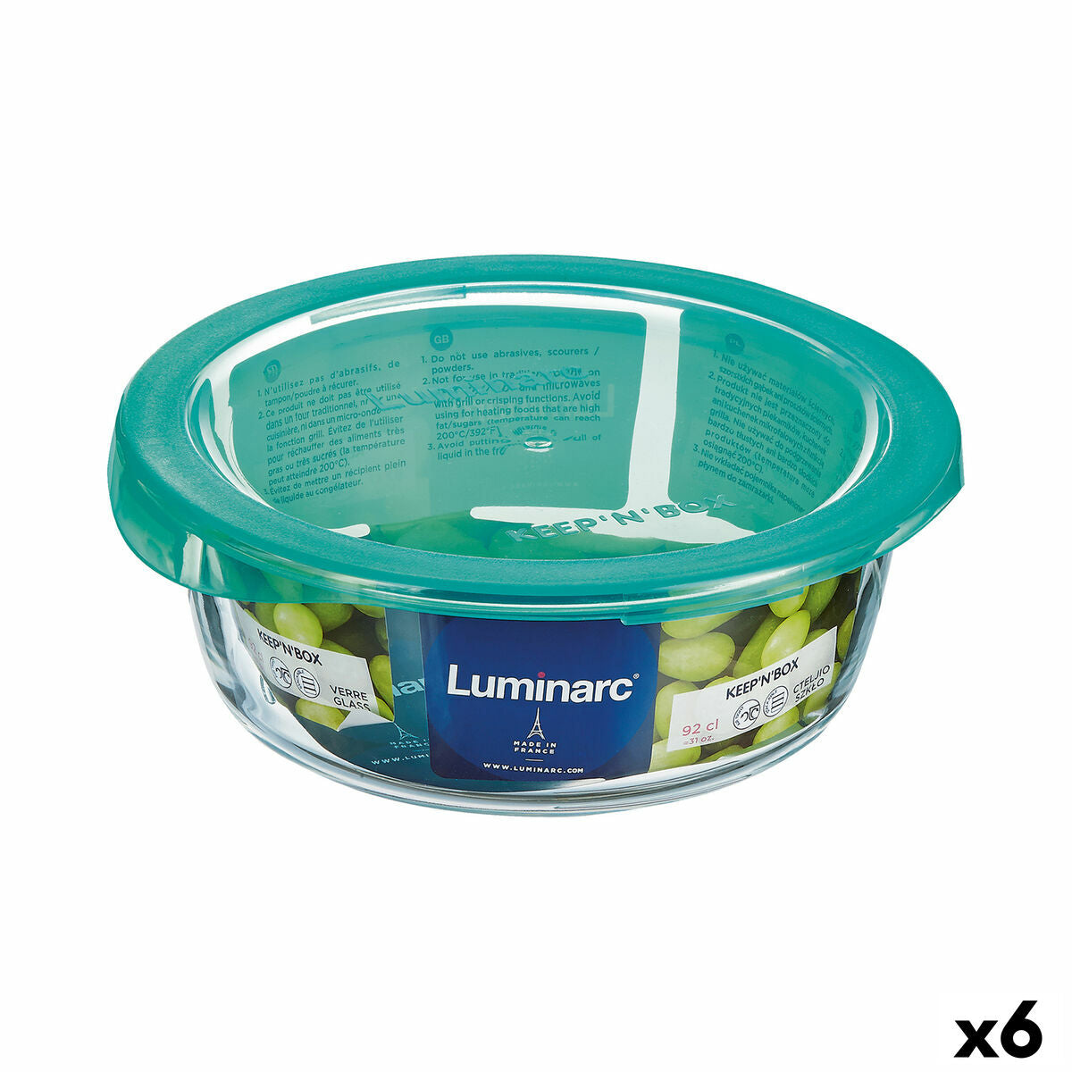 Pyöreä lounasrasia kannella Luminarc Keep'n Lagon 920 ml 15,6 x 6,6 cm turkoosi lasi (6 yksikköä)