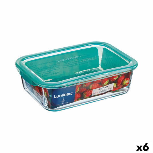 Suorakaiteen muotoinen lounaslaatikko kannella Luminarc Keep'n Lagon 16 x 11,3 x 6 cm turkoosi 820 ml lasi (6 yksikköä)