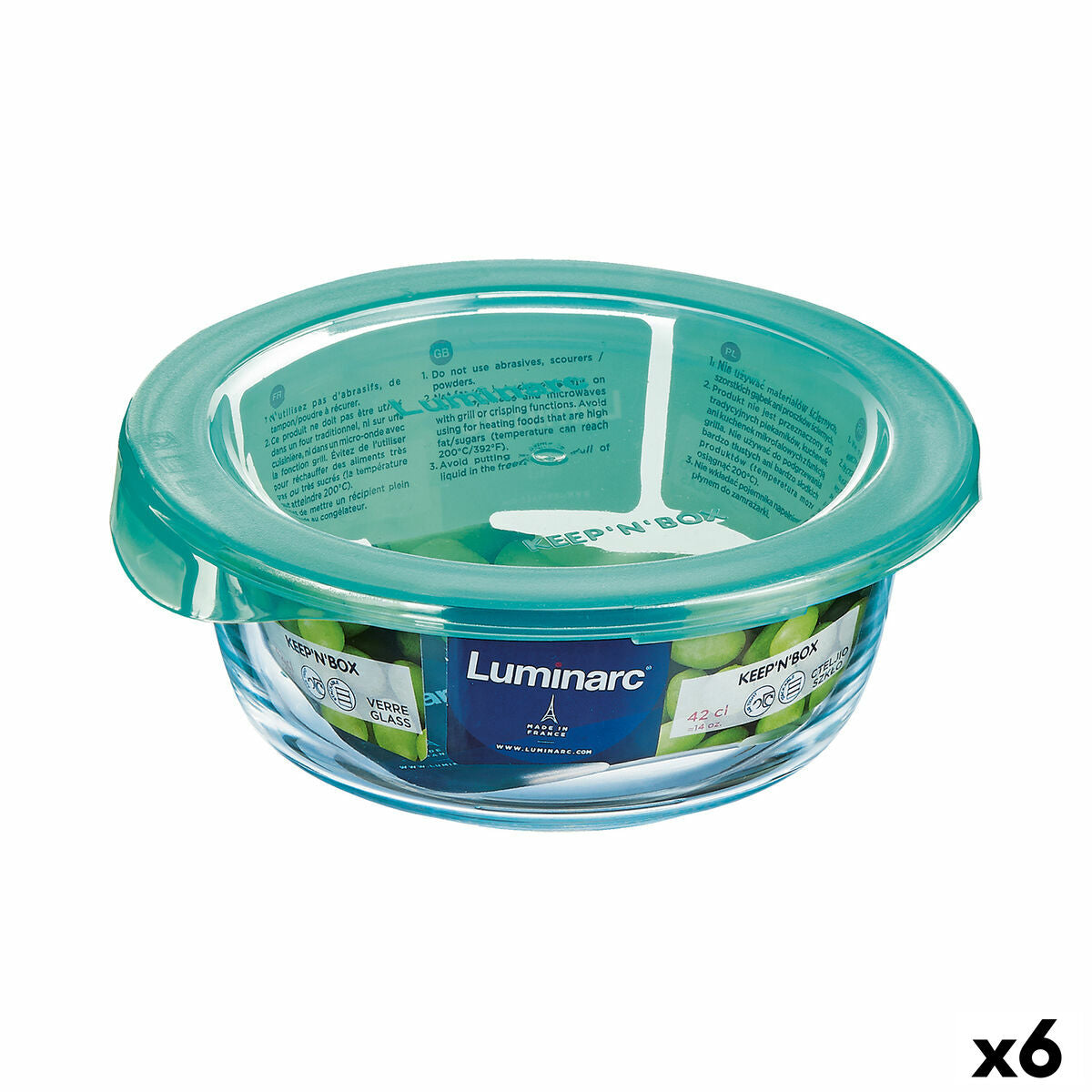 Pyöreä lounasrasia kannella Luminarc Keep'n Lagon Turquoise 420 ml 11,5 x 5,4 cm lasi (6 yksikköä)