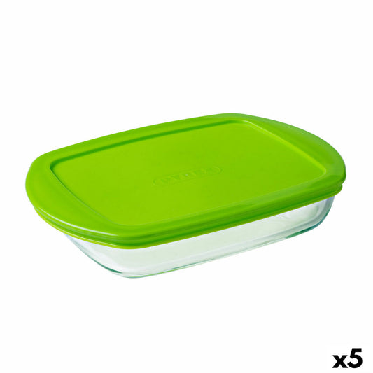 Suorakaiteen muotoinen lounaslaatikko kannella Pyrex Prep&amp;store Px Green 1,6 L 28 x 20 cm Lasi (5 kpl)