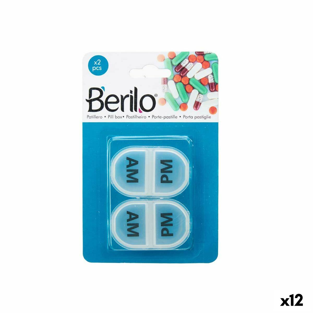 Pillbox with Compartments Set Transparent Plastic (12 Units)