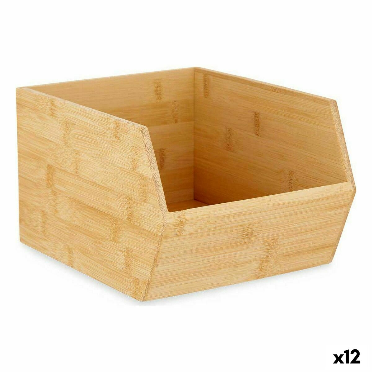 Stackable Organising Box Brown Bamboo 20,1 x 15,1 x 25 cm (12 Units) Kinvara