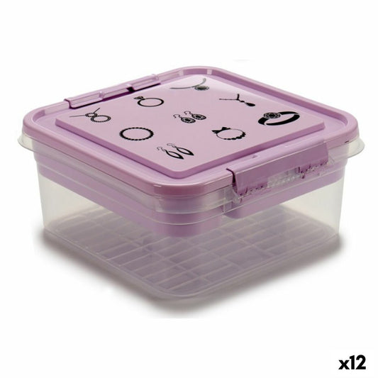 Jewelry box Purple Transparent Plastic 24,5 x 11,5 x 26 cm (12 Units) Gondol